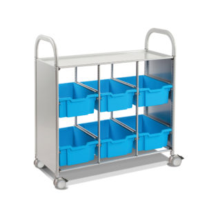 Stylish Modern Gratnells Callero Plus Double Trolley Mobile Storage Unit/Cart with curve handles and 8 Shallow Trays and 4 Deep Trays in Royal Blue